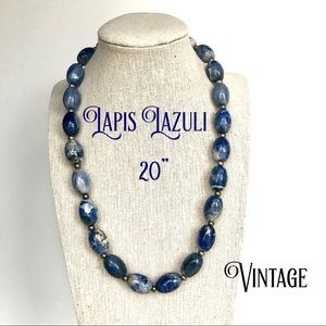 Vintage Genuine Lapis Lazuli Large Beaded Necklace 20”